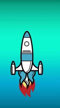 Rocket against blue and green background