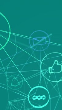 Network of Digital icons against blue background
