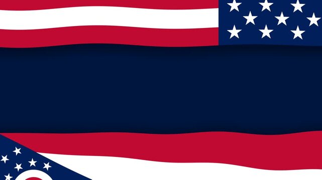 Ohio State Flag and USA Flag Waving Patriotic Background Template Loop.