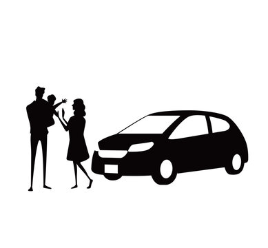 人物シルエット：車と人物