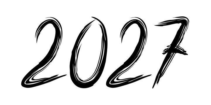 2027 brush painted typography. Hand drawn ink stroke new year design vector element