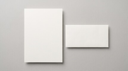 Fototapeta premium Mockup of white paper and envelope on gray background
