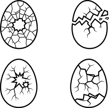 Four cracked egg icons with different fracture patterns