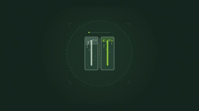 Abstract animated water split into hydrogen by electrolysis drawn as green and teal lines and shapes on a deep dark background. Seamless looping 4K motion graphics video with free space for text, idea