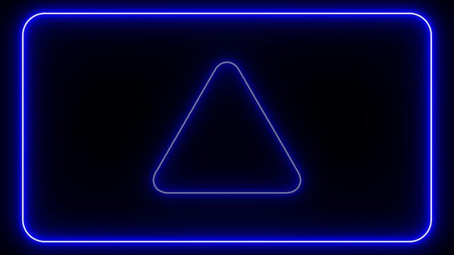 Neon play button glows blue on a dark background. This neon play button initiates a video or music stream. Neon play button animation for media and web design
