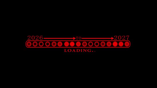 Business Transition from 2026 to 2027 with Digital Progress Loading Bar Enterprise Transformation Goal Tracking Productivity Improvement and Business time line animation.