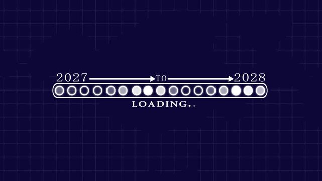 Business Transition from 2027 to 2028 with Digital Progress Loading Bar Enterprise Transformation Goal Tracking Productivity Improvement and Business time line animation.