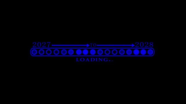 Business Transition from 2027 to 2028 with Digital Progress Loading Bar Enterprise Transformation Goal Tracking Productivity Improvement and Business time line animation.