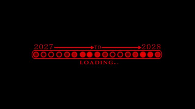 Business Transition from 2027 to 2028 with Digital Progress Loading Bar Enterprise Transformation Goal Tracking Productivity Improvement and Business time line animation.