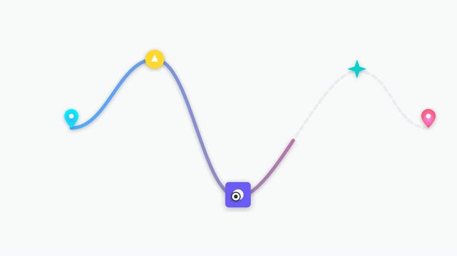 Animated Minimalist Roadmap Path with Colorful Geometric Node Icons for Business Progress Tracking