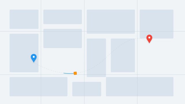 Stylized Minimalist Digital Map Interface Displaying GPS Route Tracking with Location Pins and Icon