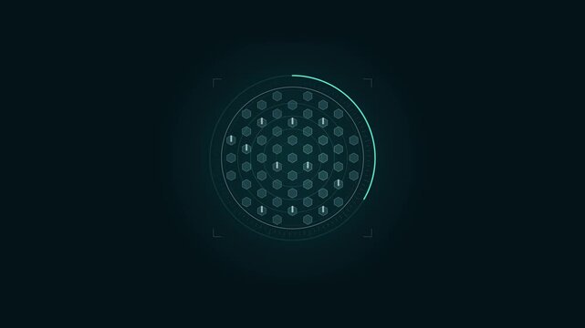 Abstract animated reactor core parameters monitored drawn as cool blue-white lines and shapes on a deep dark background. Seamless looping 4K motion graphics video with free space for text, ideal for s