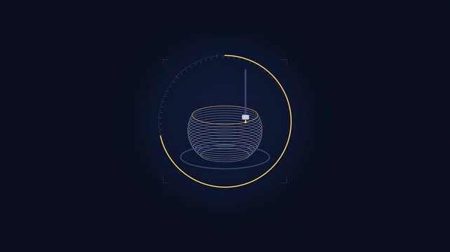 Abstract animated print building up layer by layer drawn as cool blue-white lines and shapes on a deep dark background. Seamless looping 4K motion graphics video with free space for text, ideal for in