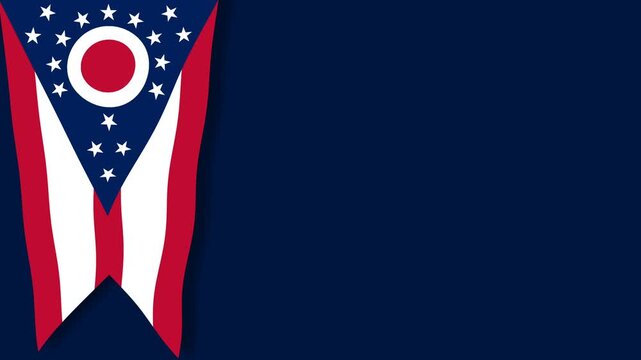 Ohio State Flag Vertical Banner on Dark Blue Background with Copy Space.