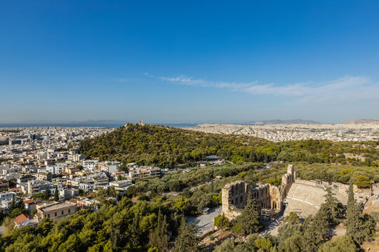 Athens Greece Skyline with Ancient Odeon Theater and Acropolis