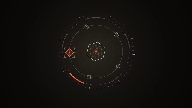 Abstract animated multiple targets queued by priority drawn as cool blue-white lines and shapes on a deep dark background. Seamless looping 4K motion graphics video with free space for text, ideal for