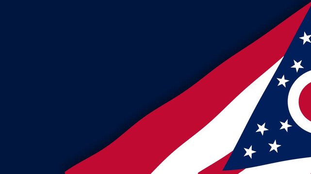 Ohio State Flag Waving Close Up on Dark Blue Background.