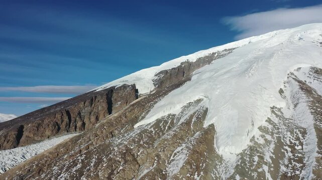 Aerial drone view of the majestic Muztagh Ata glacier in Xinjiang, China