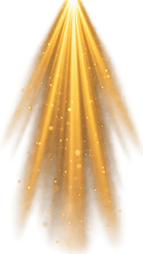 Golden light beam with glowing sparkles and lens flare