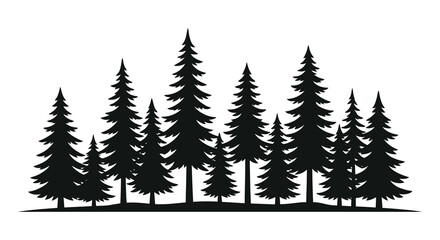 Black silhouette of coniferous trees against a white background © Sohel