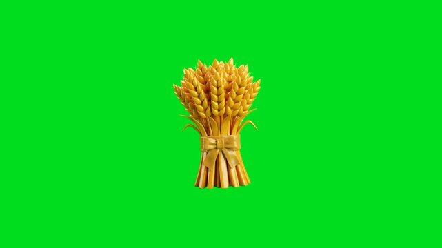 A stylized golden wheat sheaf isolated against a vibrant green background