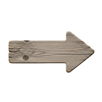 Wooden arrow sign isolated on white background for directional guidance and navigation.