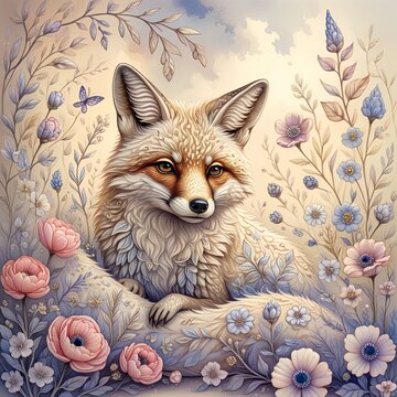 red fox with a flower