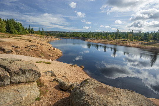 Scenic view of Oderteich reservoir in Harz National Park Germany