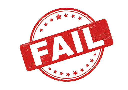 Red fail rubber stamp icon with grunge texture isolated on transparent background