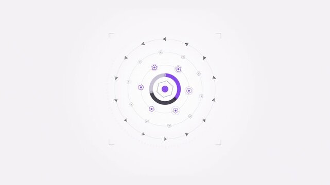 Abstract animated cohort composition shifting over time drawn as violet and blue lines and shapes on a bright, clean light background. Seamless looping 4K motion graphics video with free space for tex