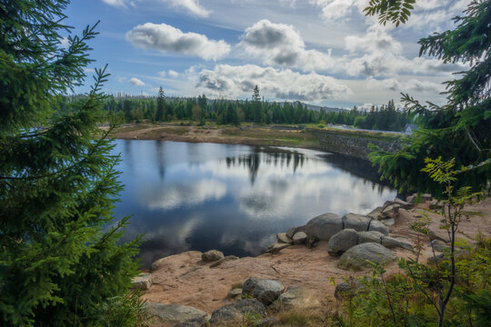 Scenic view of Oderteich reservoir in Harz National Park Germany