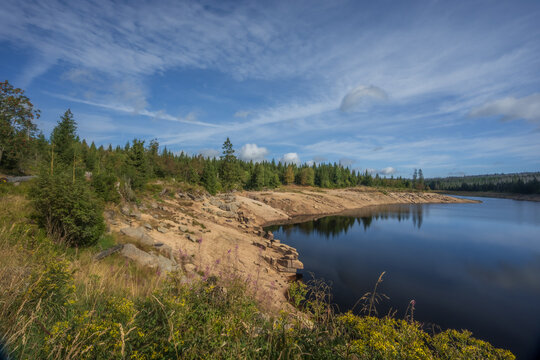 Scenic view of Oderteich reservoir in Harz National Park Germany