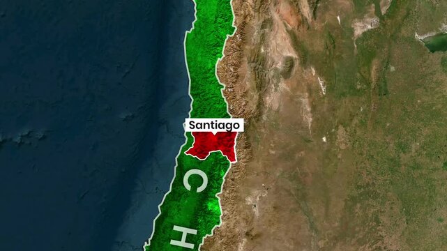Animated map highlighting Santiago region within Chile animation video clip