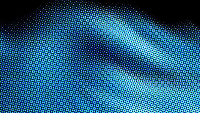 Blue halftone wave pattern, abstract dotted texture on black background, retro digital gradient backdrop Vibrant halftone gradient background