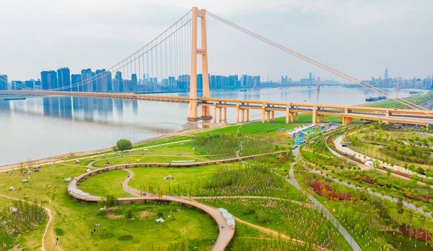 Yangsigang Park and Yangtze River Bridge, Wuhan Aerial View