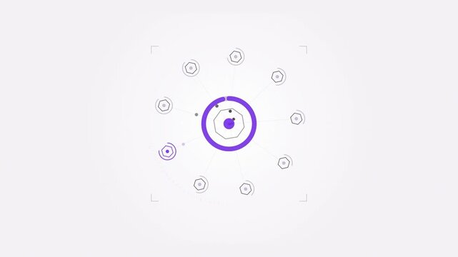 Abstract animated bids competing in a real time ad auction drawn as violet and blue lines and shapes on a bright, clean light background. Seamless looping 4K motion graphics video with free space for 