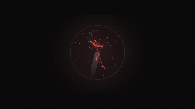 Abstract animated fraud rings revealed in a transaction graph drawn as coral and magenta lines and shapes on a deep dark background. Seamless looping 4K motion graphics video with free space for text,