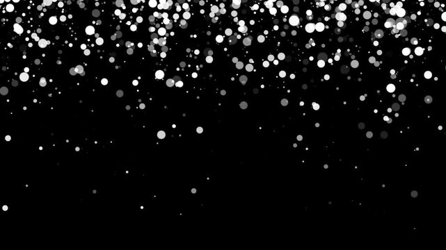 white dust particle burst seamless 4k loop. glittering dust floating with bright star bursts with bokeh flowing falling down, luxury abstract overlay on black background.