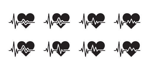 Obraz premium Heart beat icon set showing pulse rhythm lines for medical health monitoring and clinical graphic use.