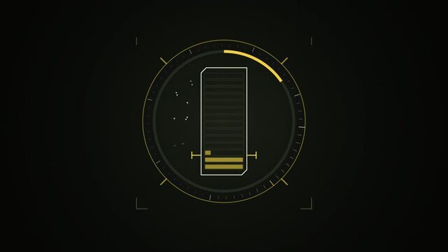 Abstract animated fuel bar draining down drawn as cool blue-white lines and shapes on a deep dark background. Seamless looping 4K motion graphics video with free space for text, ideal for title sequen