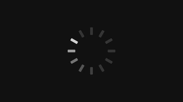 Minimalist Circular Loading Spinner Animation with Rotating White Elements on Dark Black Background
