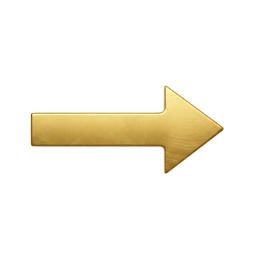Gold arrow pointing right isolated on white background for business navigation design.