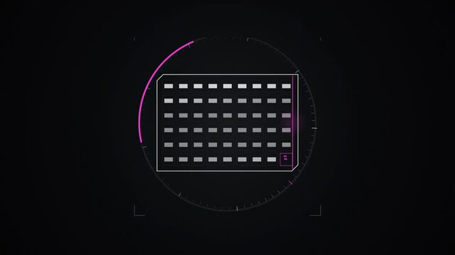 Abstract animated cipher blocks resolving into readable data drawn as cool blue-white lines and shapes on a deep dark background. Seamless looping 4K motion graphics video with free space for text, id