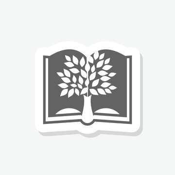 Tree book sign icon sticker isolated on gray background