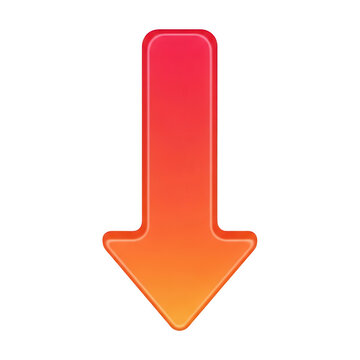Red and orange gradient arrow icon pointing down isolated on white background