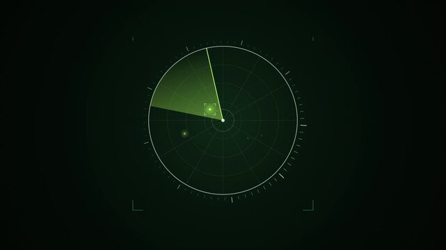 Abstract animated radar sweep catching a contact blip drawn as green and teal lines and shapes on a deep dark background. Seamless looping 4K motion graphics video with free space for text, ideal for 