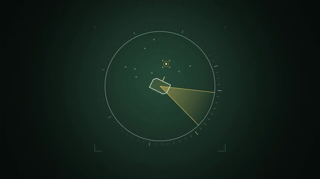 Abstract animated sensor cone sweeping a search area drawn as green and teal lines and shapes on a deep dark background. Seamless looping 4K motion graphics video with free space for text, ideal for t
