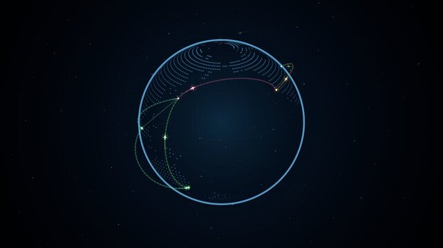 3D digital earth globe rotating with global flight routes animation
