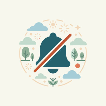 Minimalist Muted Notification Bell Icon with Nature Elements for Digital Detox and Quiet Time Concept Illustration