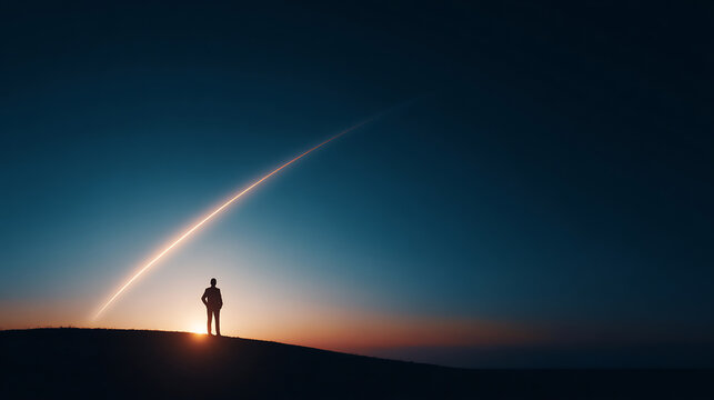 Silhouette gazing at light streak